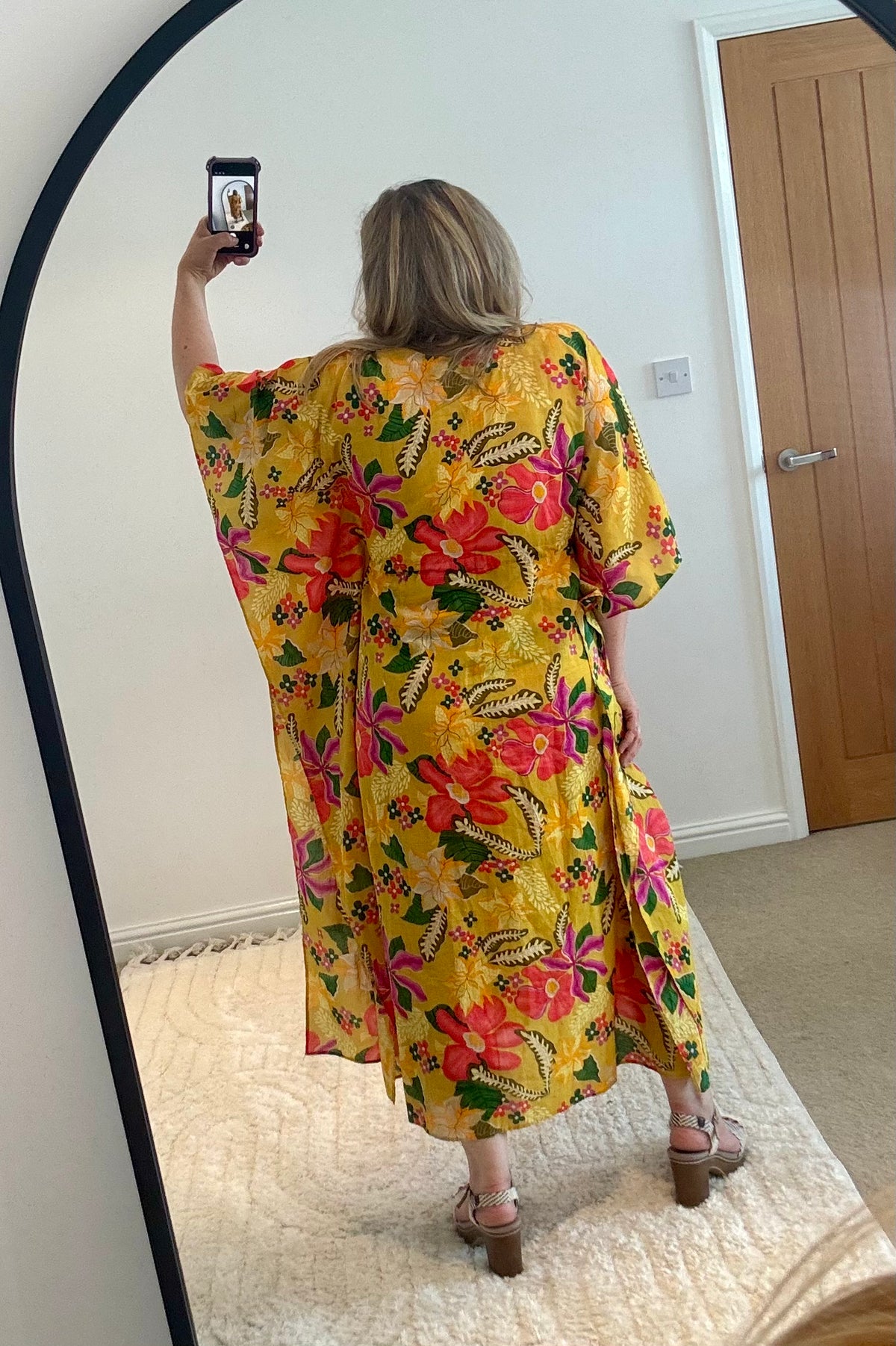 Indian Cotton Kaftan | Bright Yellow Floral Print