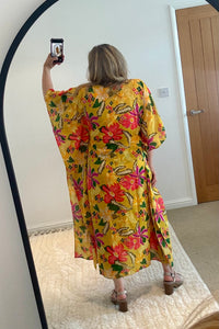 Indian Cotton Kaftan | Bright Yellow Floral Print