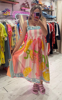 Colourful Lobster Design Midi Dress | Pink/Yellow
