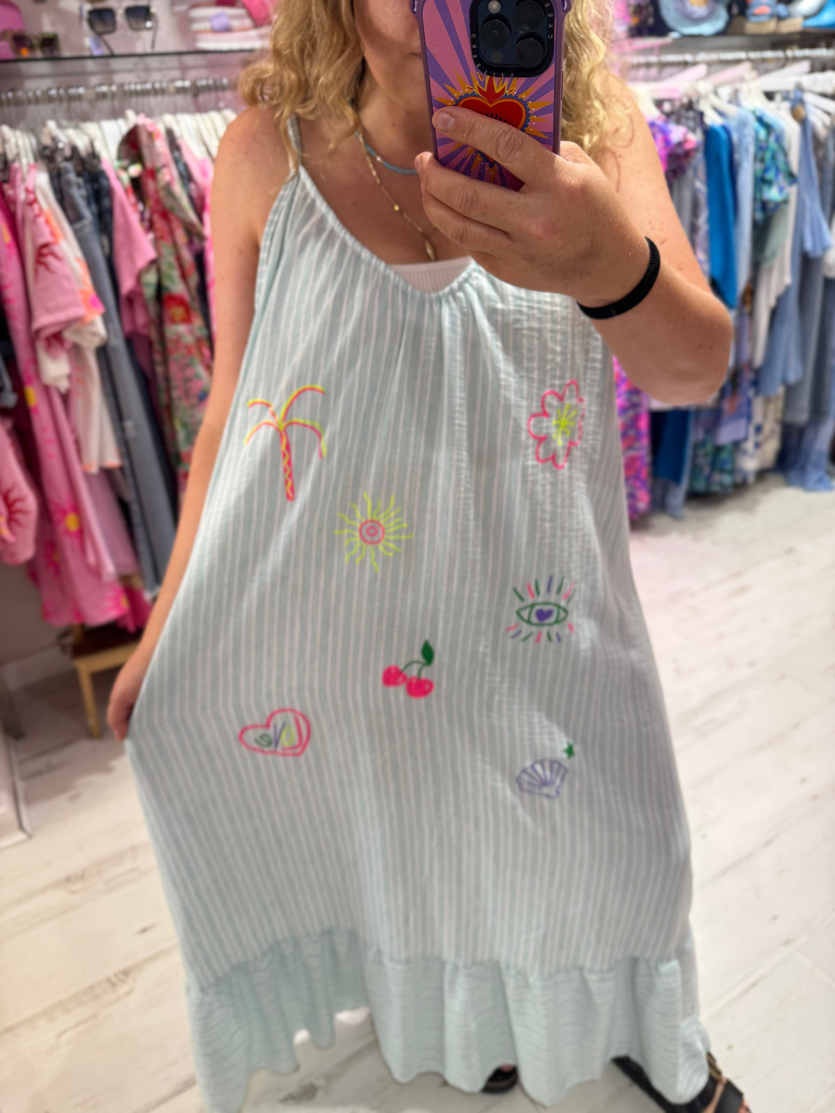 Callie Linen Mix Stripe Maxi Dress | Mint