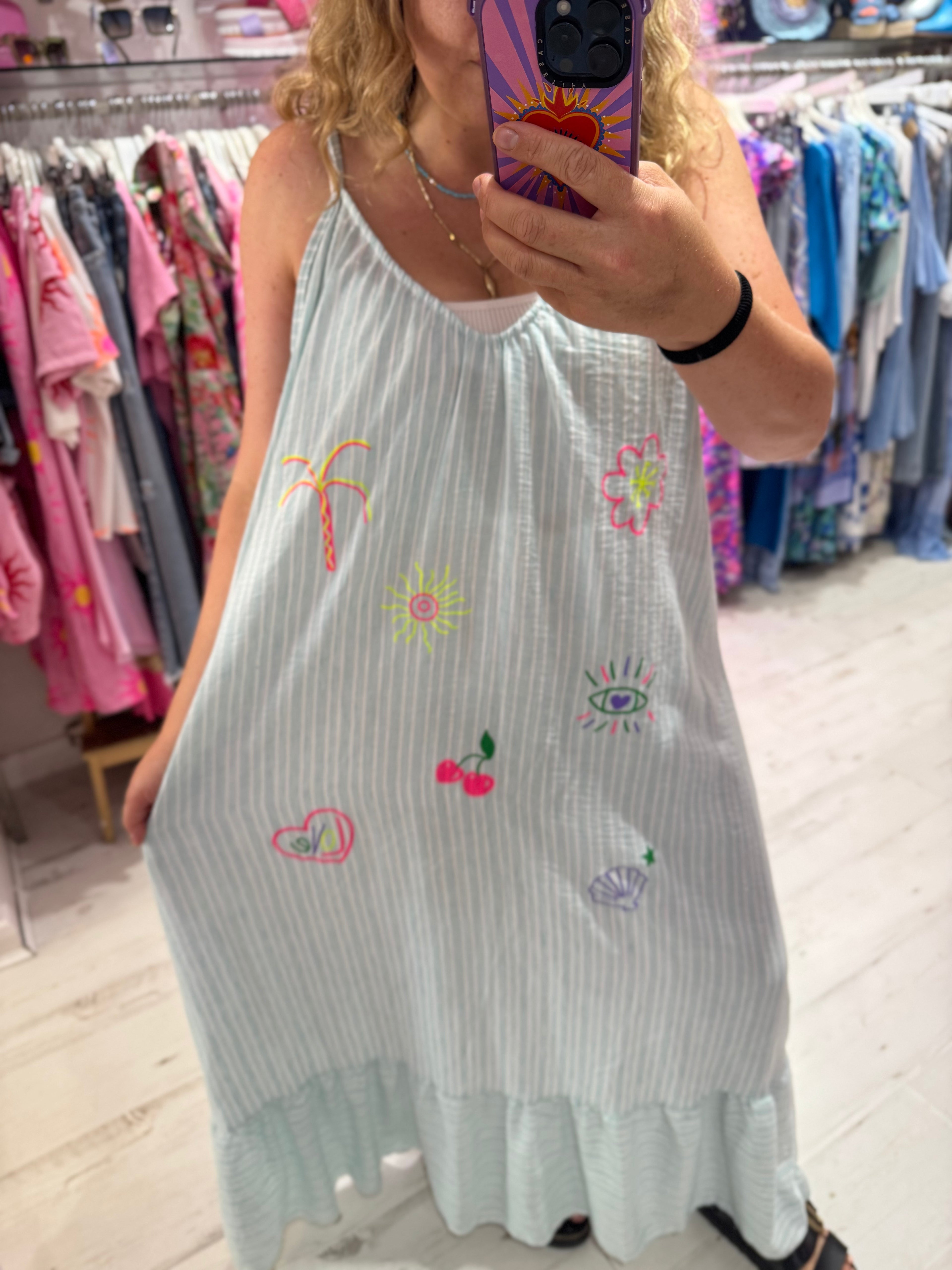 Callie Linen Mix Stripe Maxi Dress | Mint