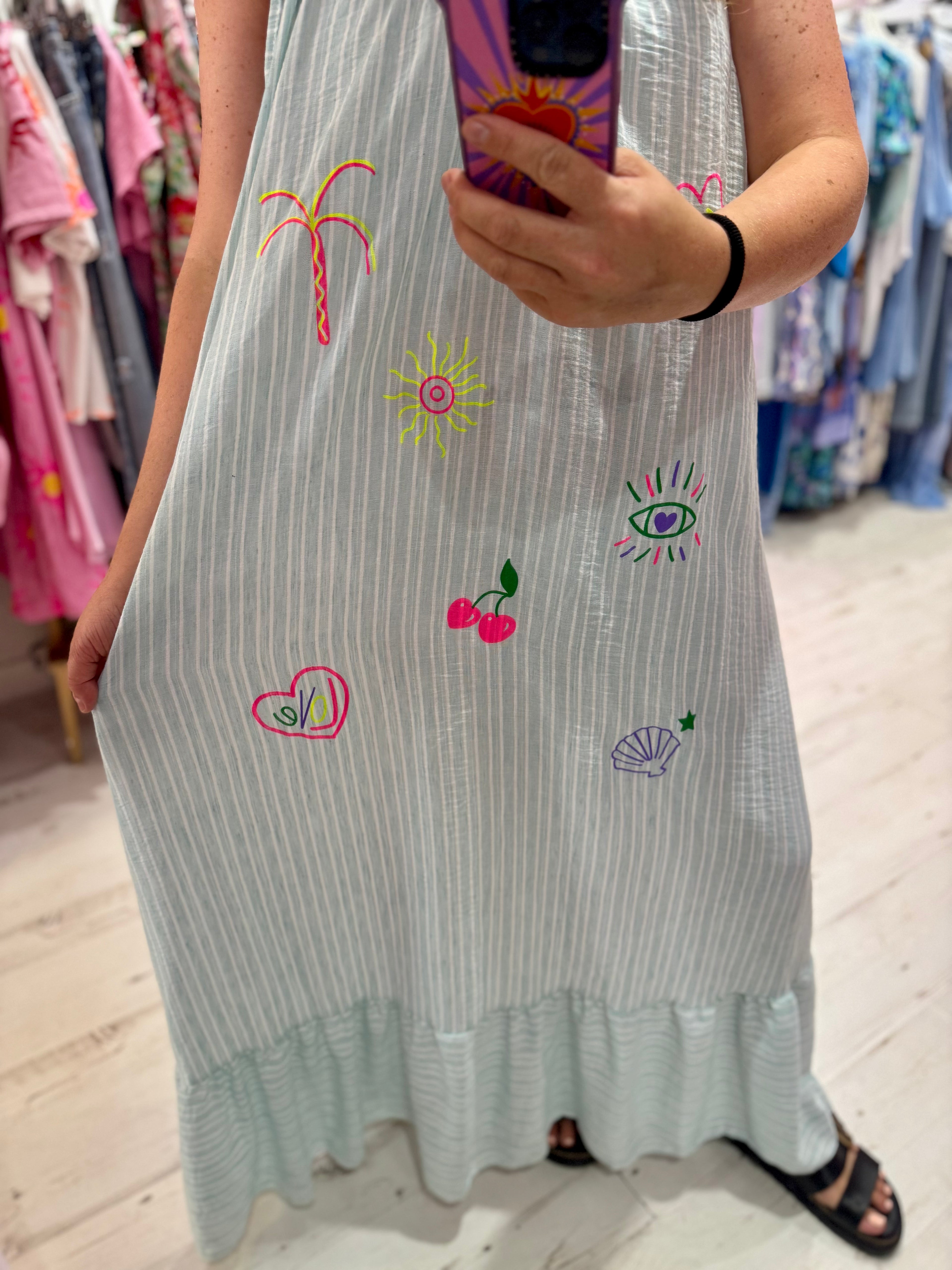 Callie Linen Mix Stripe Maxi Dress | Mint