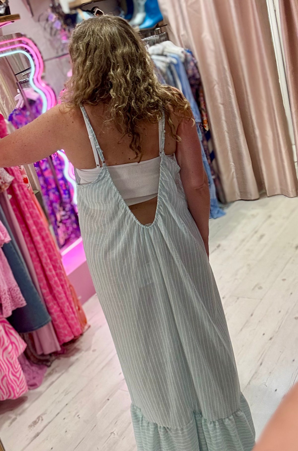 Callie Linen Mix Stripe Maxi Dress | Mint