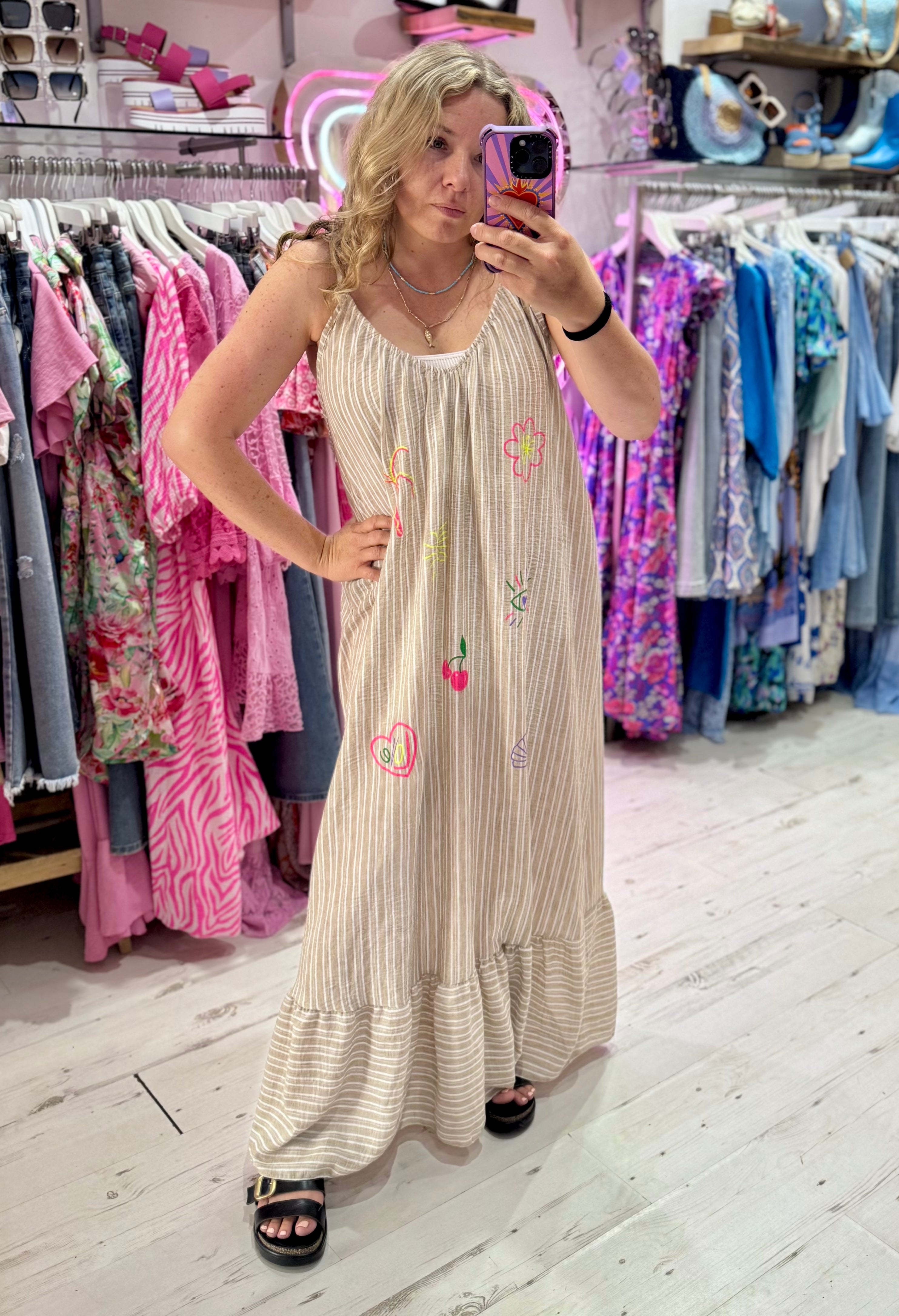 Callie Linen Mix Stripe Maxi Dress | Oatmeal