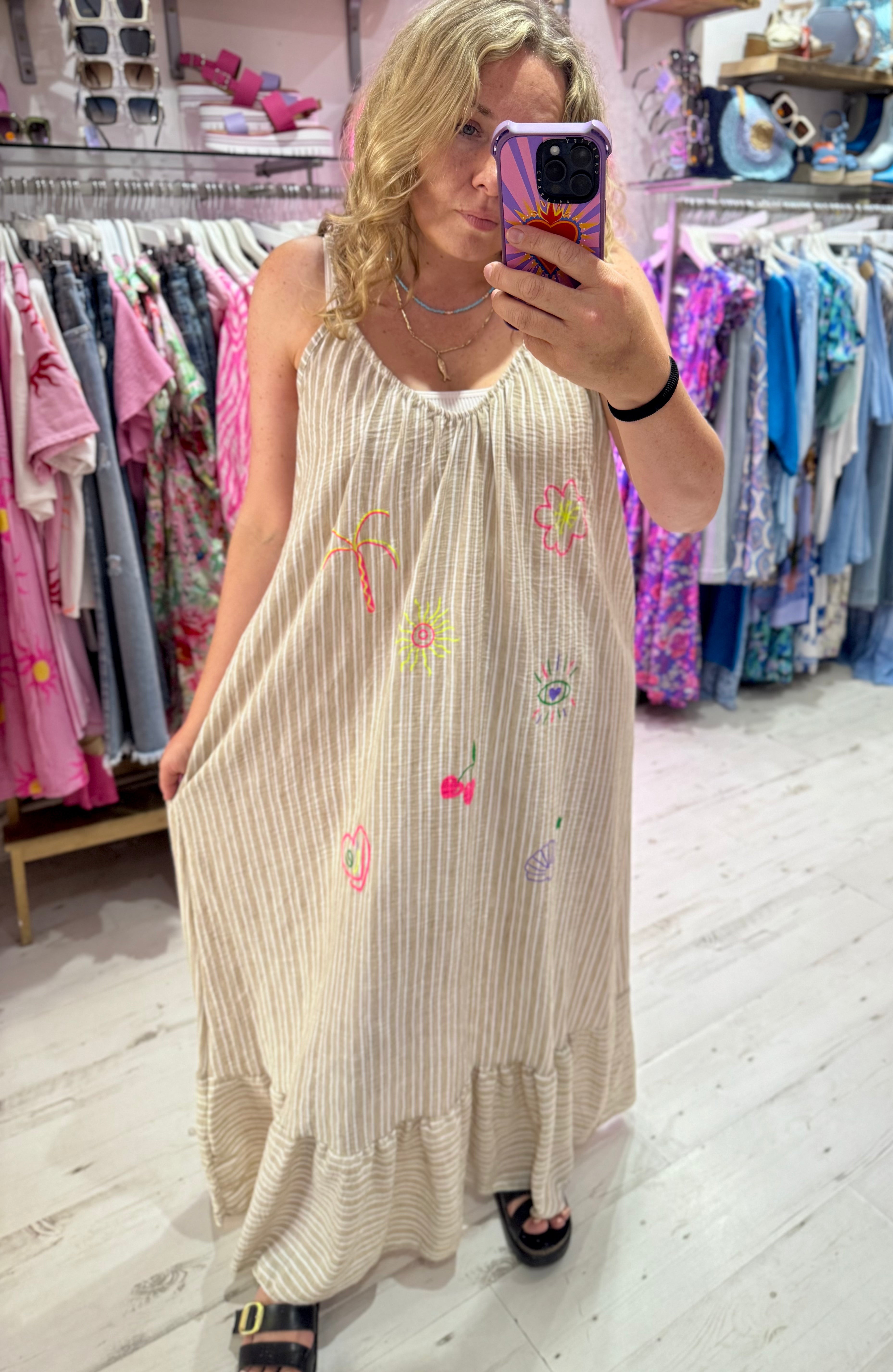 Callie Linen Mix Stripe Maxi Dress | Oatmeal