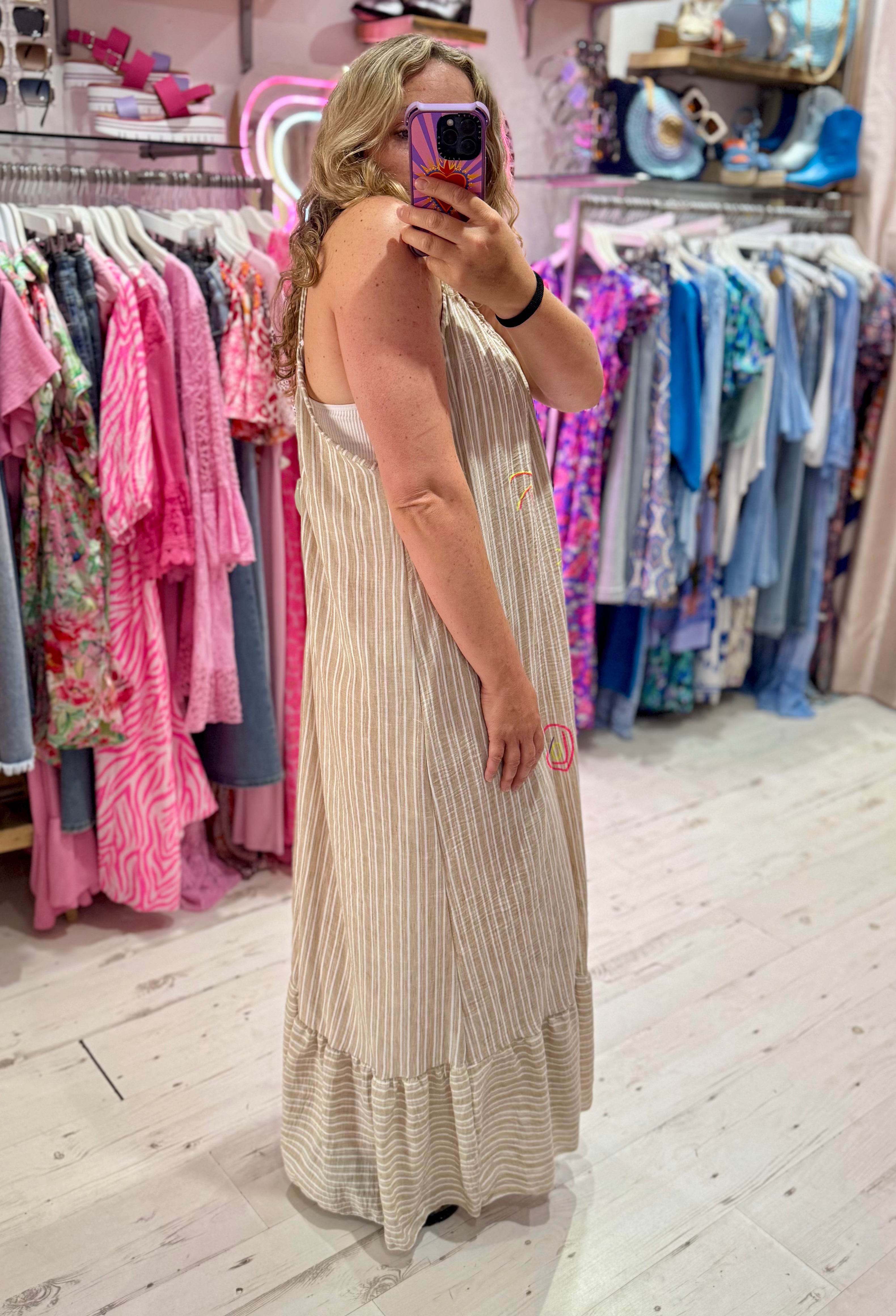 Callie Linen Mix Stripe Maxi Dress | Oatmeal