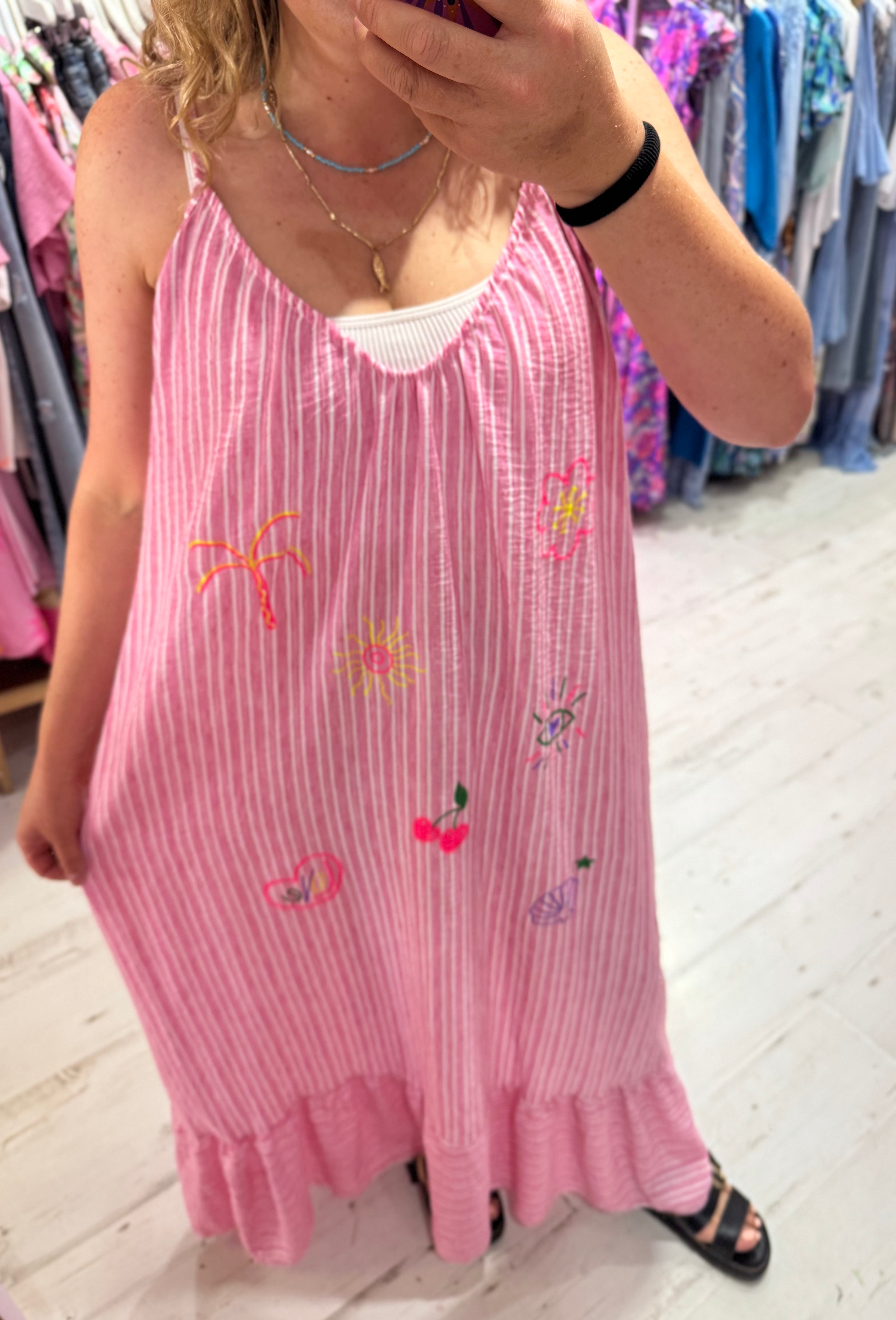 Callie Linen Mix Stripe Maxi Dress | Pink