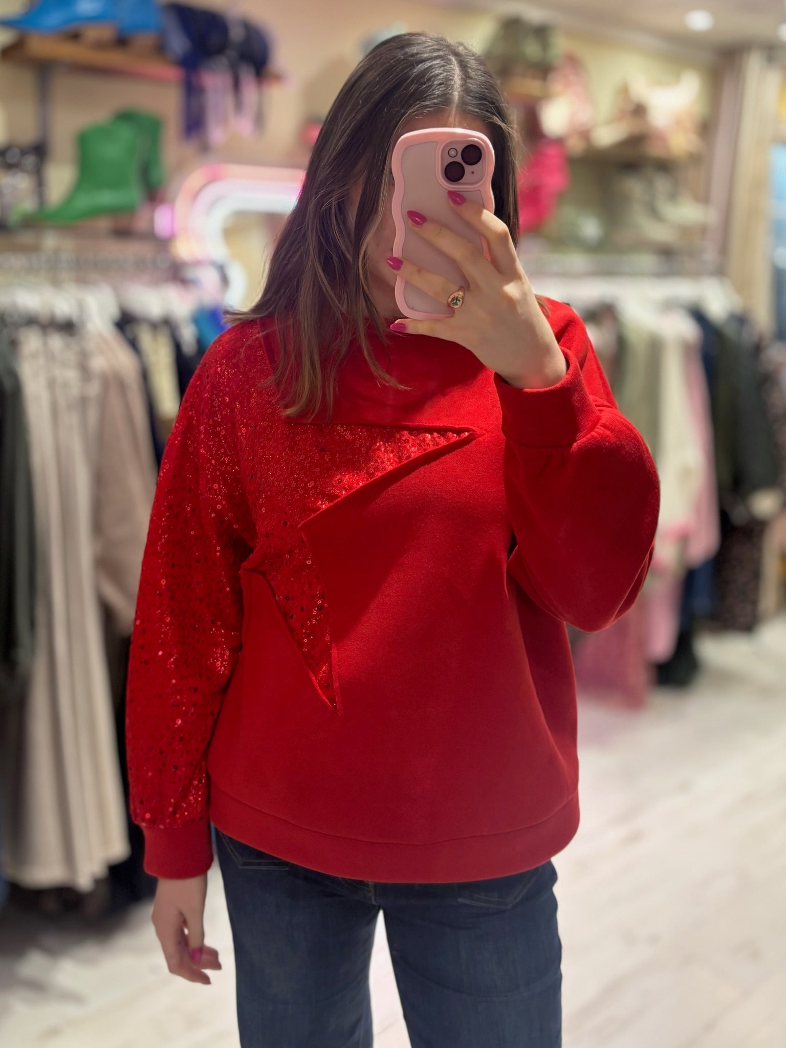 Star Sequin Sweatshirt | Red