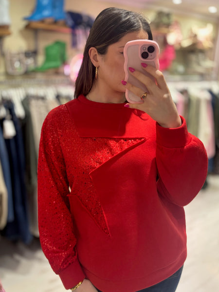 Star Sequin Sweatshirt | Red