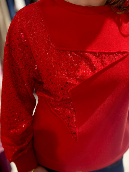 Star Sequin Sweatshirt | Red