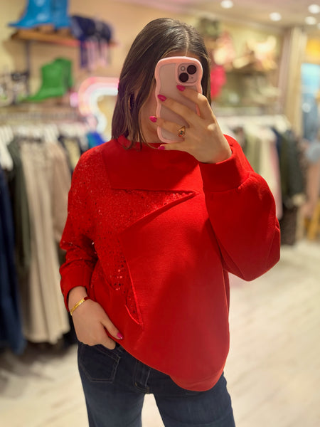 Star Sequin Sweatshirt | Red