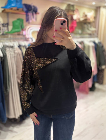 Star Sequin Sweatshirt | Black/Gold