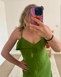 Ruffle Detail Premium Linen Midi Dress | Fresh Green