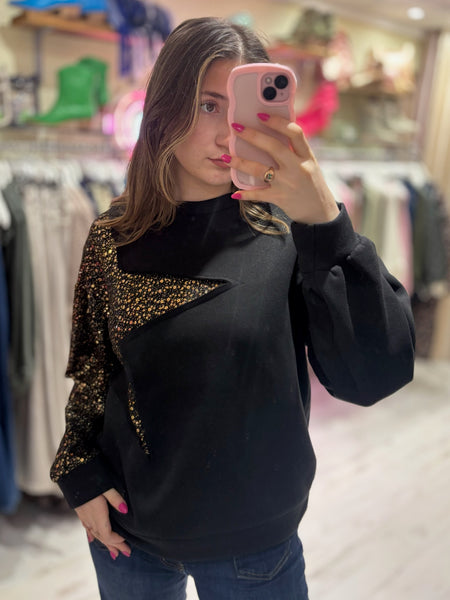 Star Sequin Sweatshirt | Black/Gold