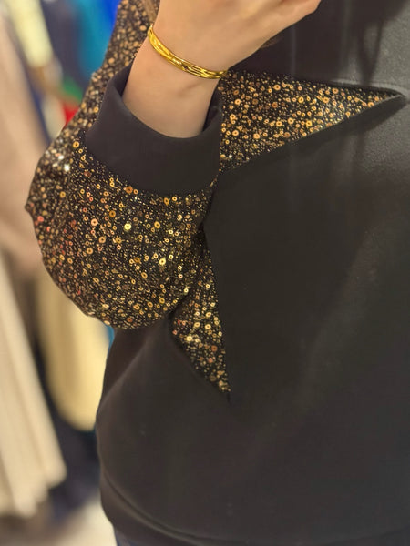 Star Sequin Sweatshirt | Black/Gold