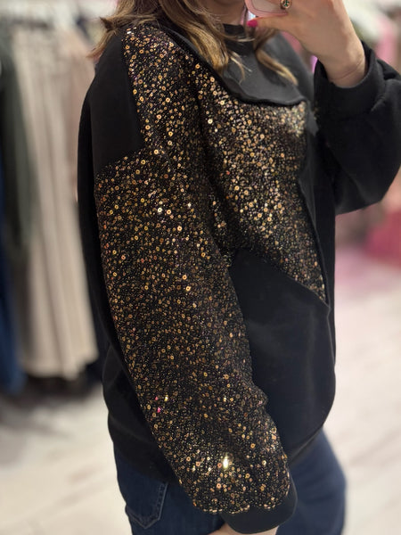 Star Sequin Sweatshirt | Black/Gold