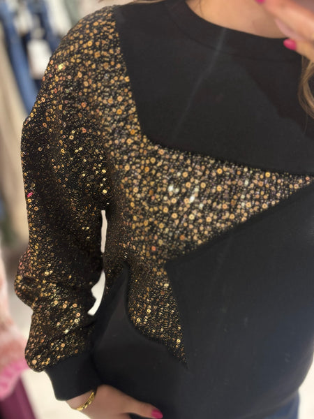 Star Sequin Sweatshirt | Black/Gold