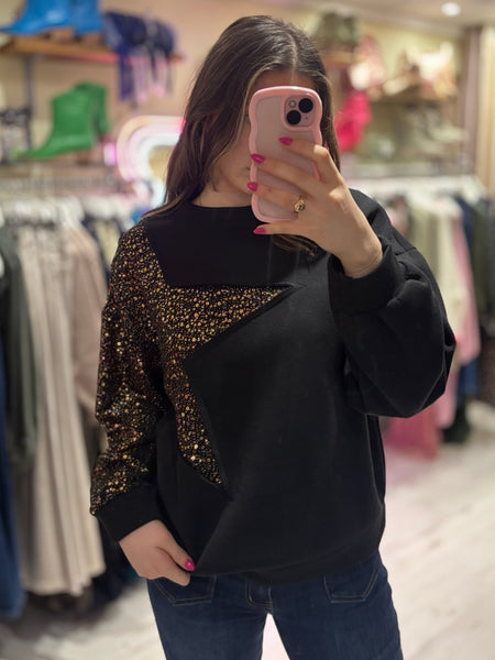Star Sequin Sweatshirt | Black/Gold