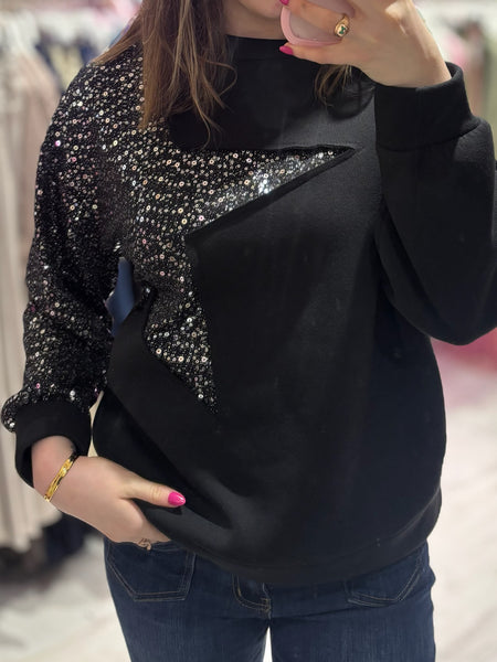 Star Sequin Sweatshirt | Black/Silver