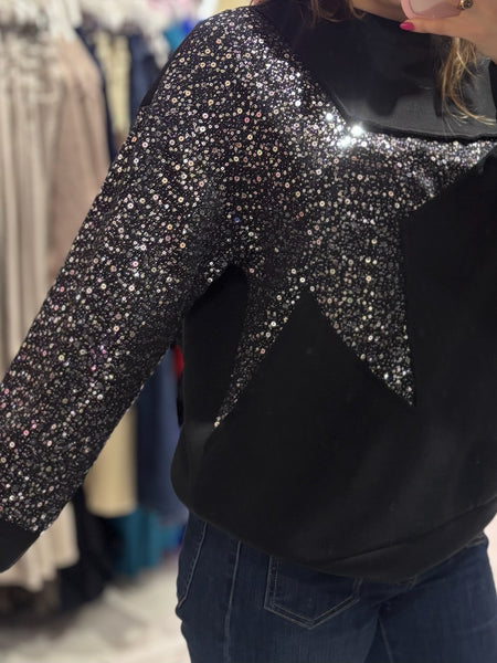 Star Sequin Sweatshirt | Black/Silver