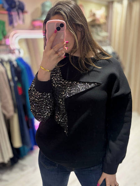 Star Sequin Sweatshirt | Black/Silver