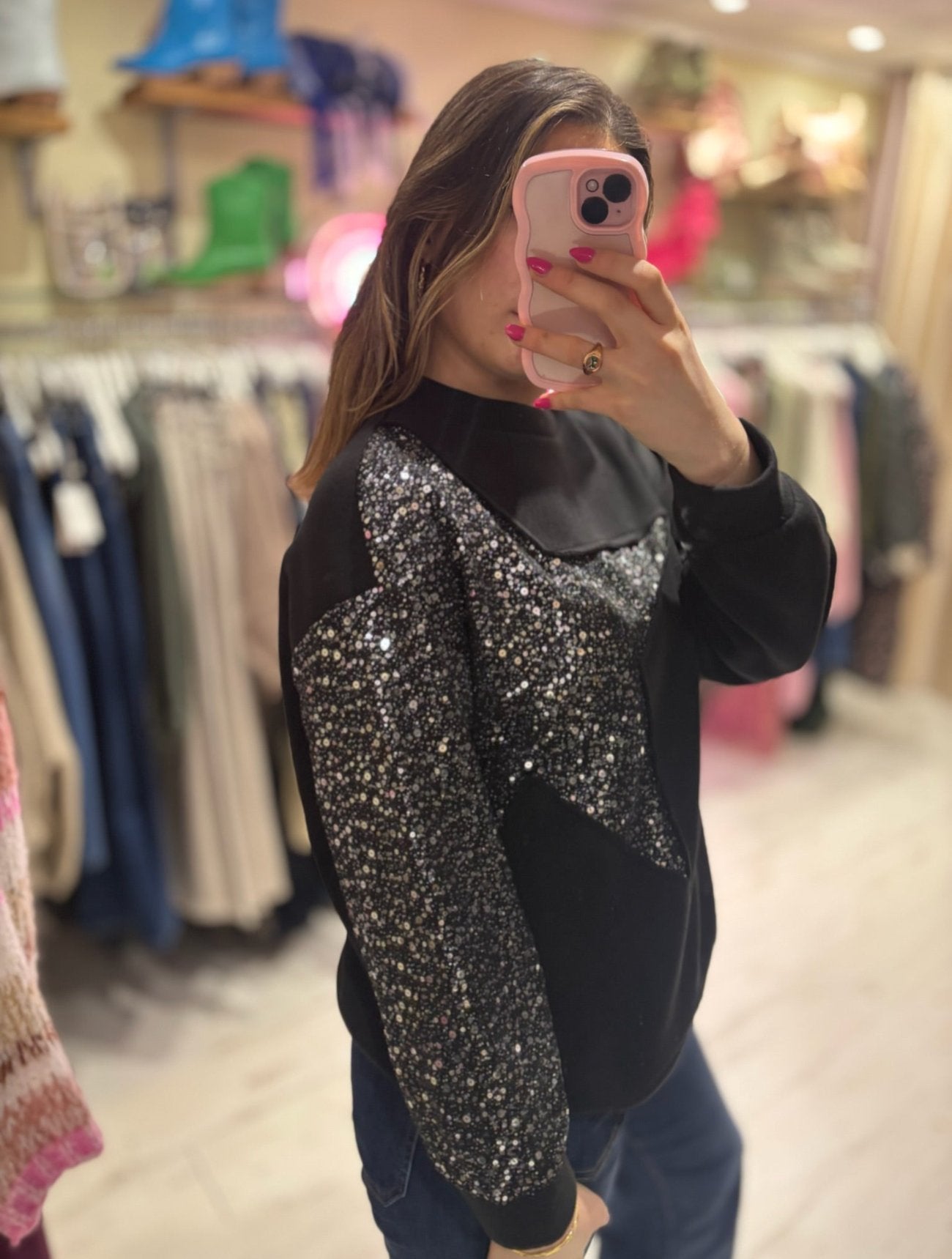 Star Sequin Sweatshirt | Black/Silver