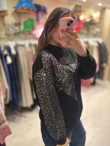 Star Sequin Sweatshirt | Black/Silver