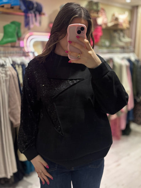Star Sequin Sweatshirt | Black