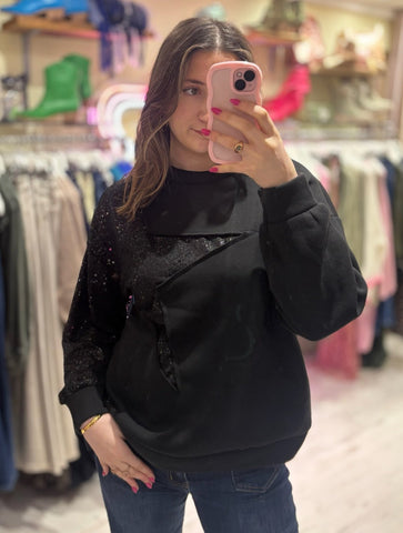 Star Sequin Sweatshirt | Black