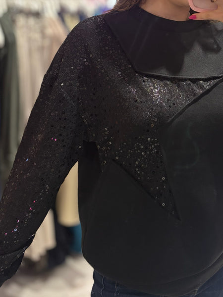 Star Sequin Sweatshirt | Black