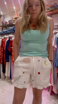 Celestial Cheesecloth Frill Shorts | White Multi