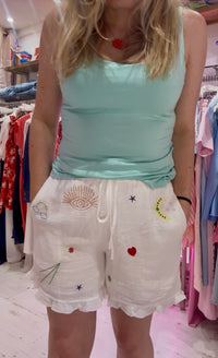 Celestial Cheesecloth Frill Shorts | White Multi