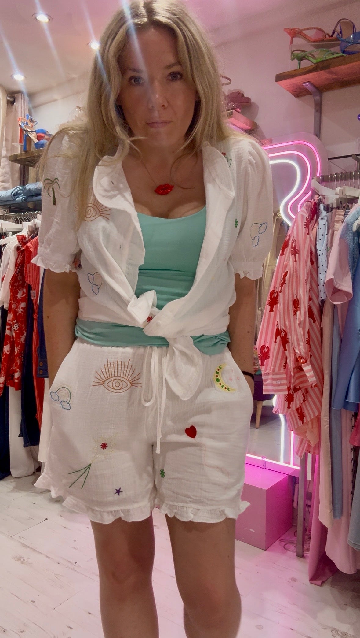 Celestial Cheesecloth Frill Shorts | White Multi