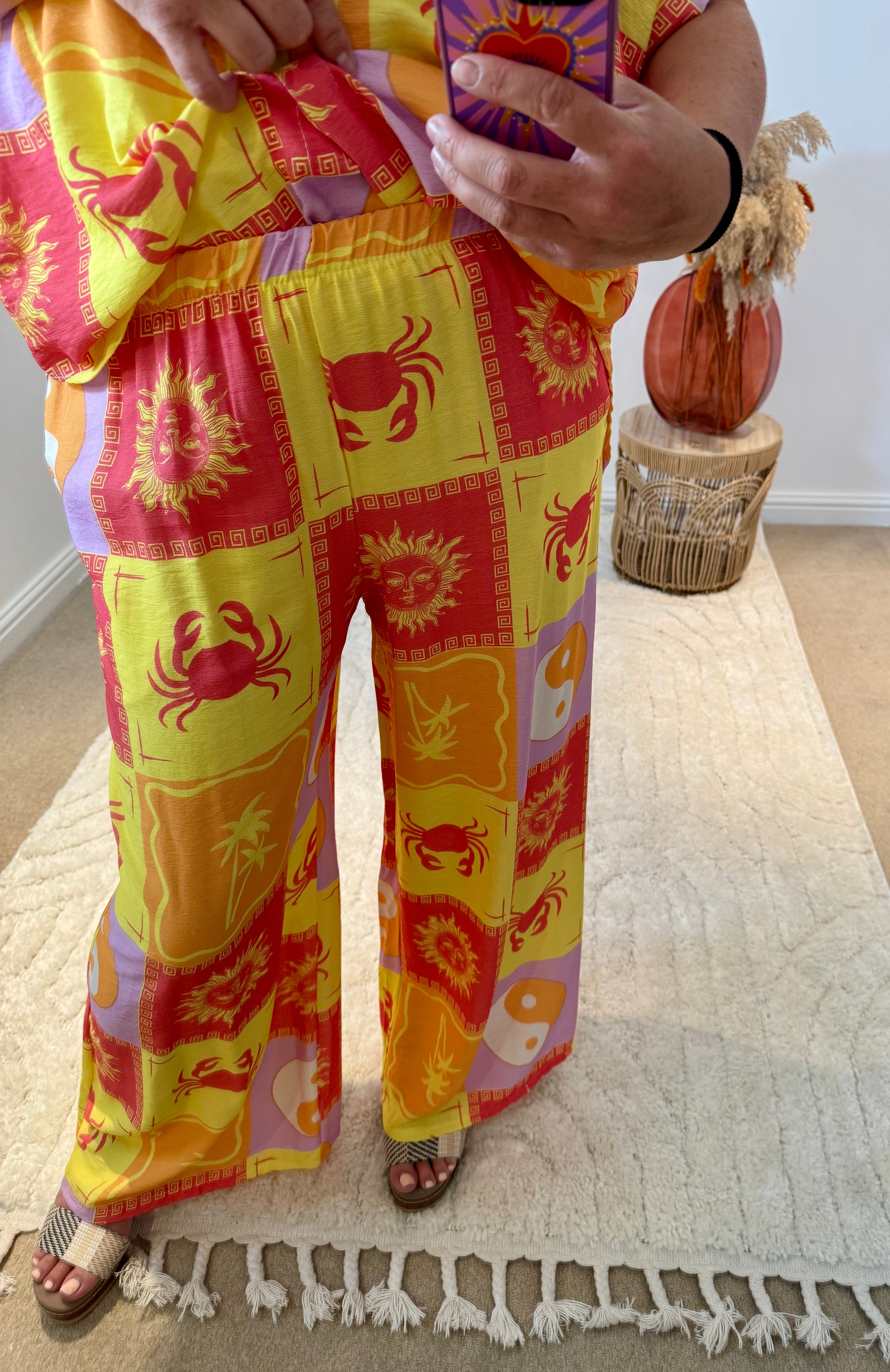 Sol Retro Print Wide Leg Trousers | Multi