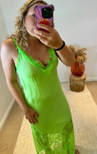 Satin Lace Detail Slip Dress | Neon Green