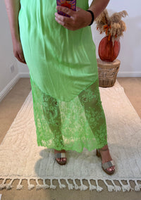 Satin Lace Detail Slip Dress | Neon Green