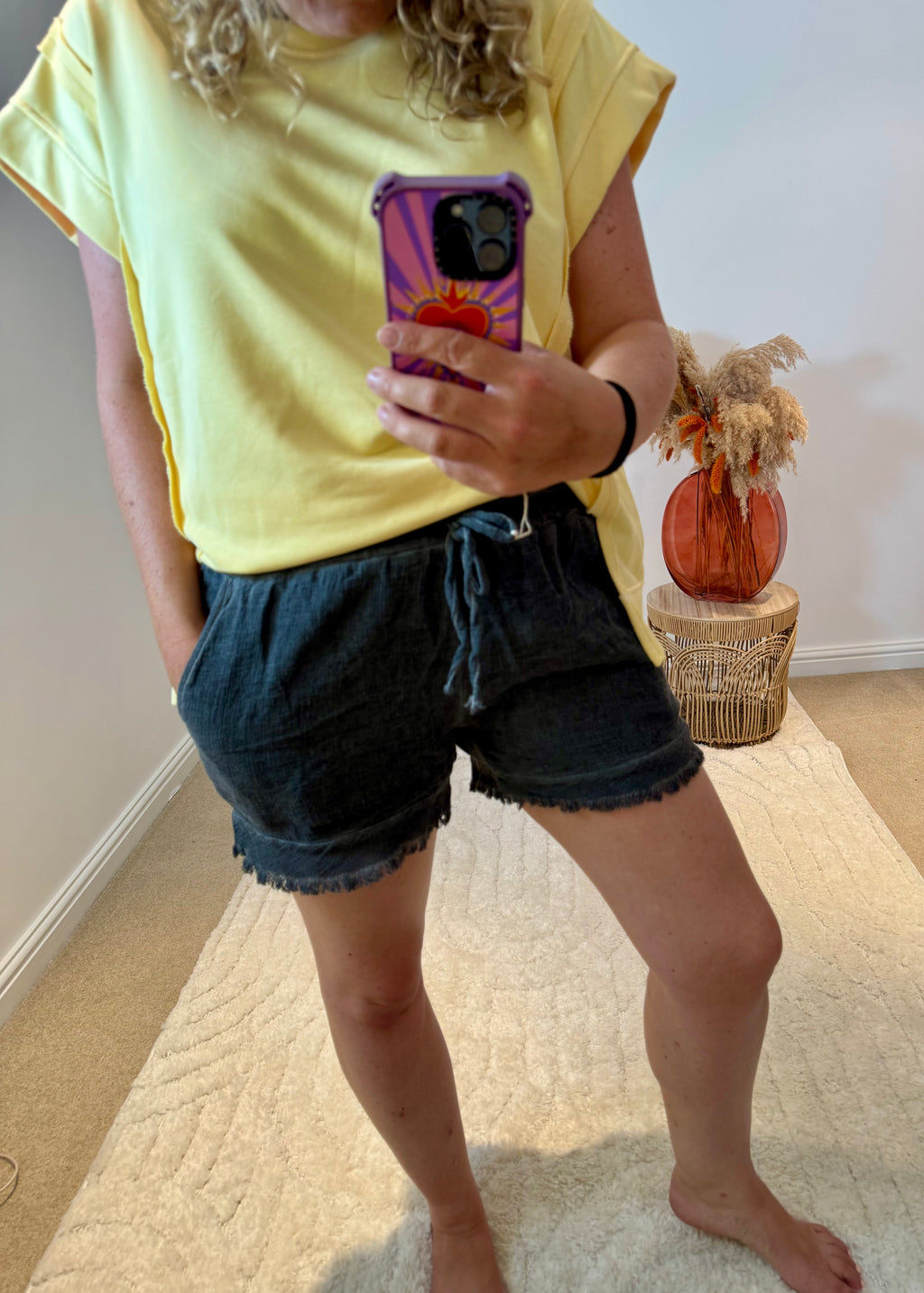 Distressed Linen/Cotton Shorts | Charcoal Grey