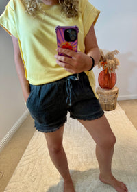 Distressed Linen/Cotton Shorts | Charcoal Grey
