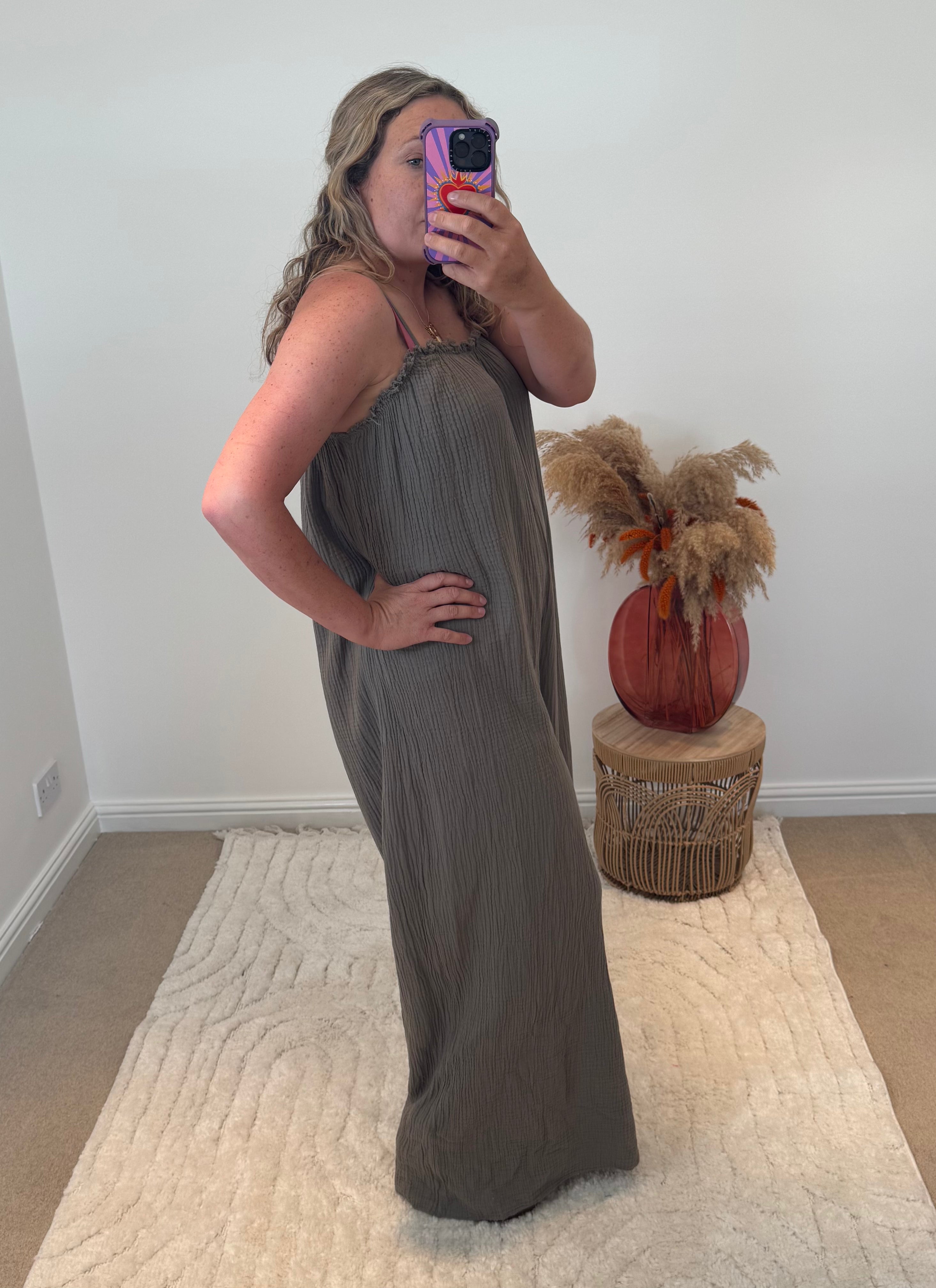 Wide Leg Cheesecloth Jumpsuit | Taupe