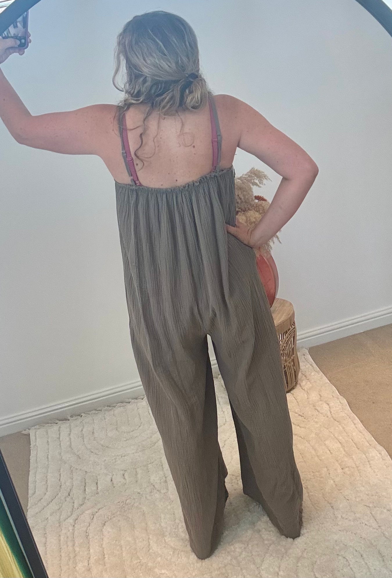 Wide Leg Cheesecloth Jumpsuit | Taupe