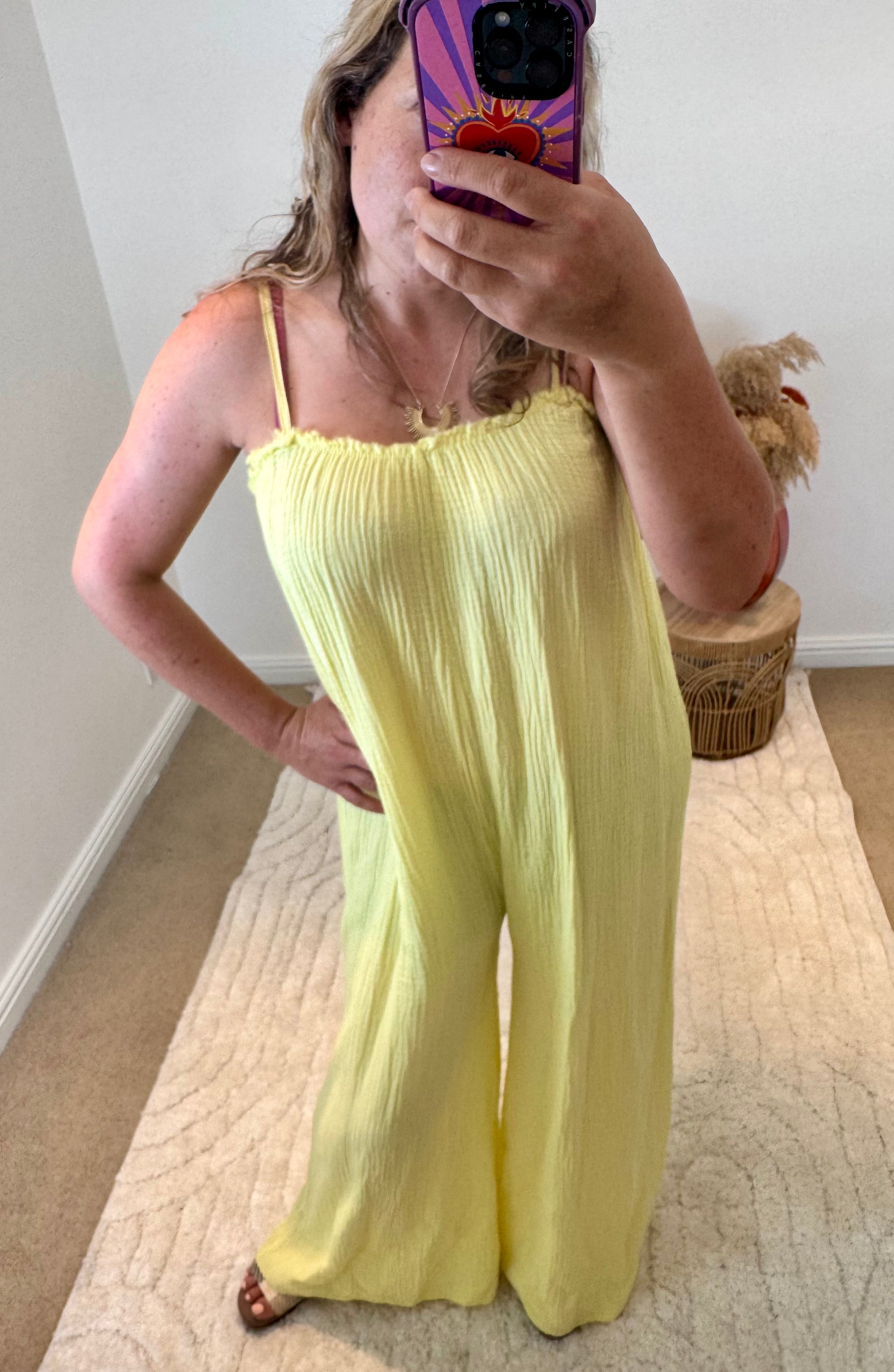 Wide Leg Cheesecloth Jumpsuit | Lemon Yellow