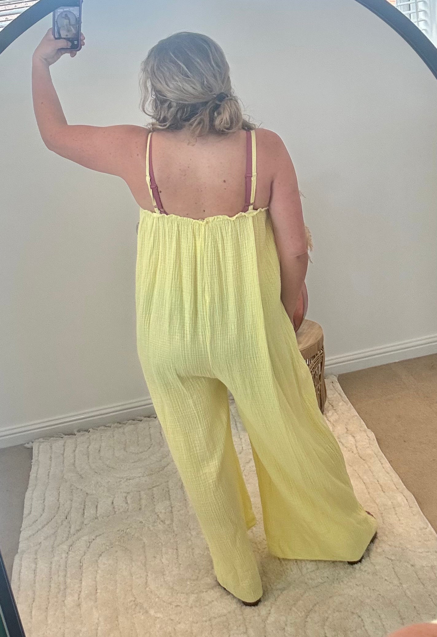 Wide Leg Cheesecloth Jumpsuit | Lemon Yellow