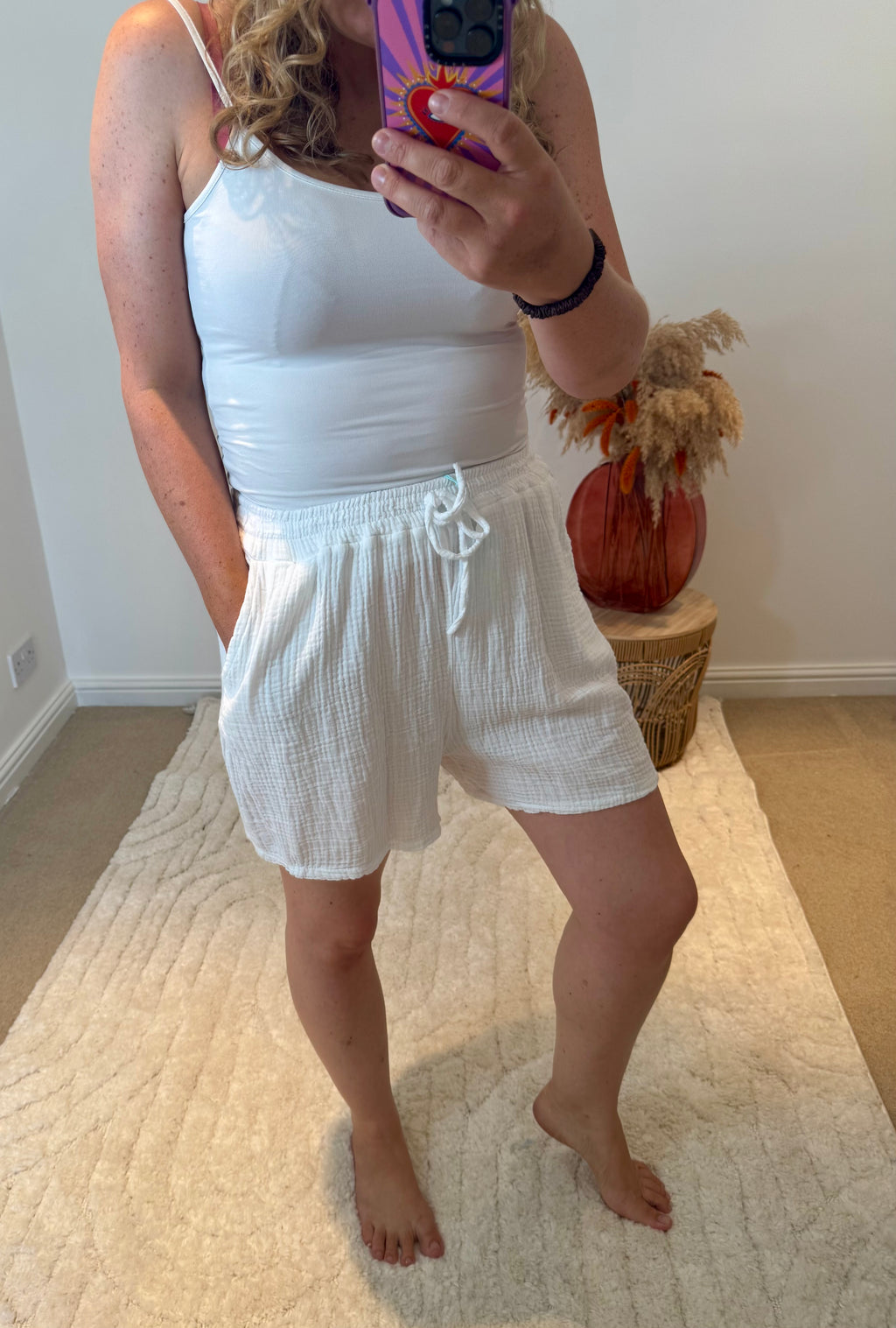 Plain Cotton Cheesecloth Shorts | White