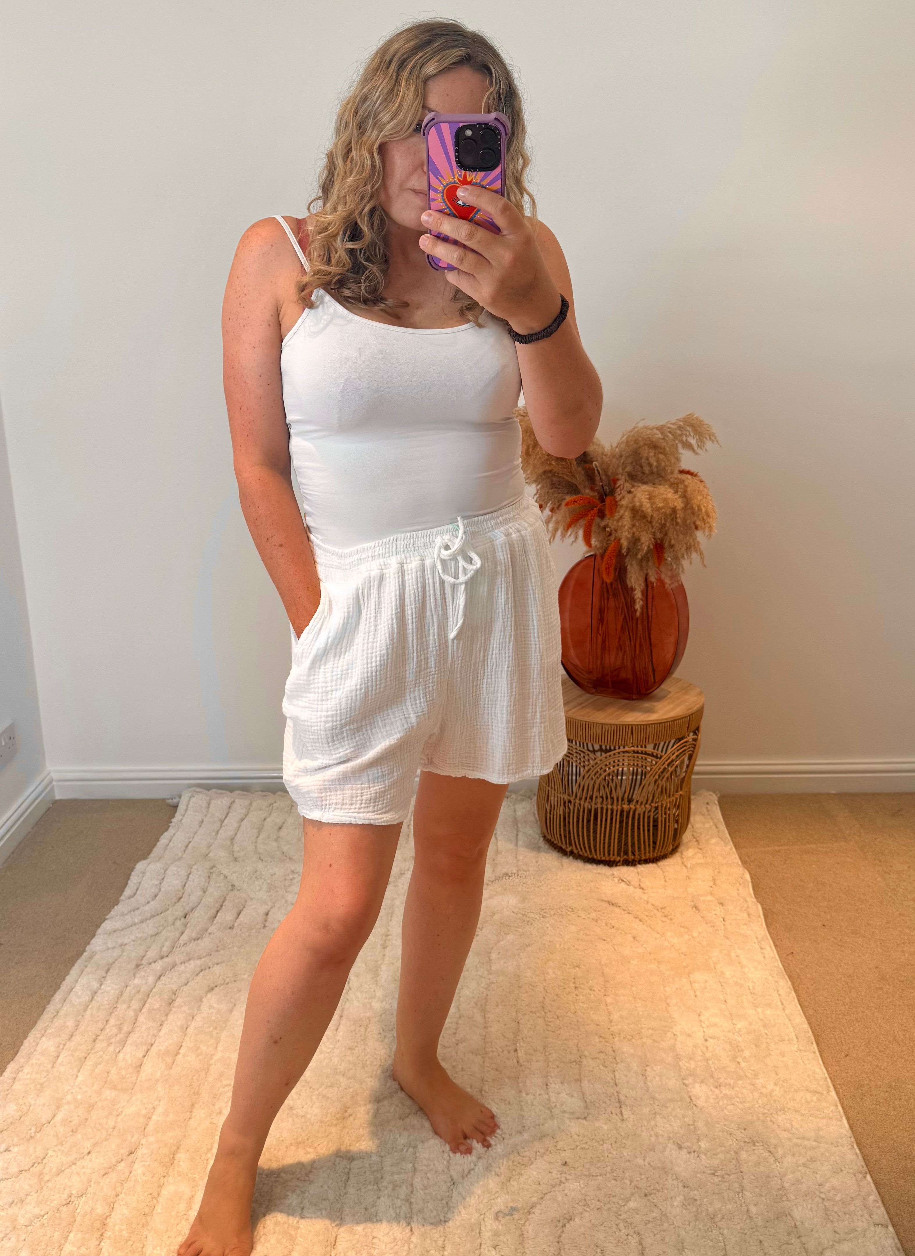 Plain Cotton Cheesecloth Shorts | White