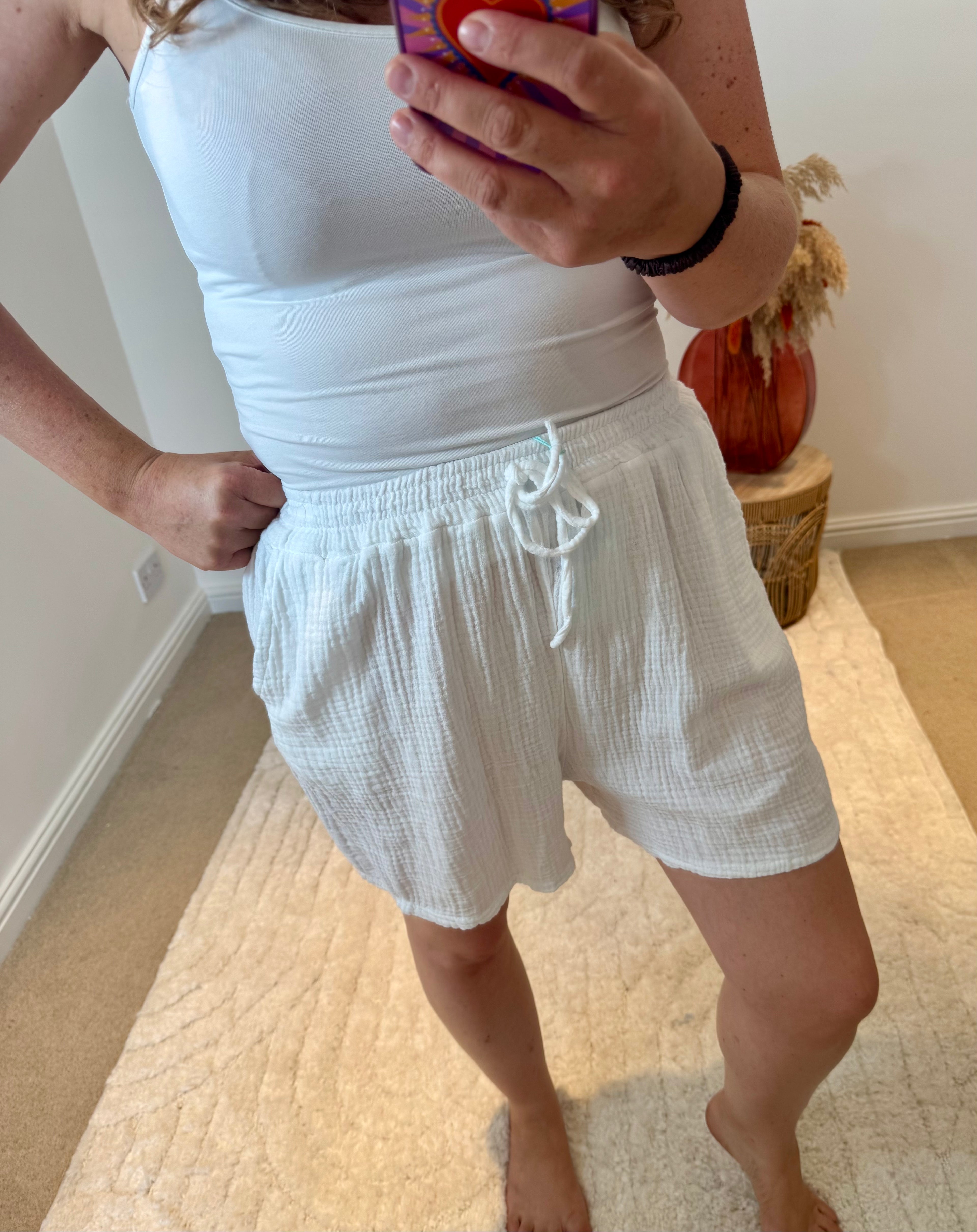 Plain Cotton Cheesecloth Shorts | White