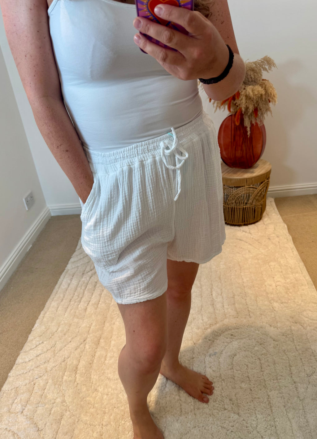 Plain Cotton Cheesecloth Shorts | White