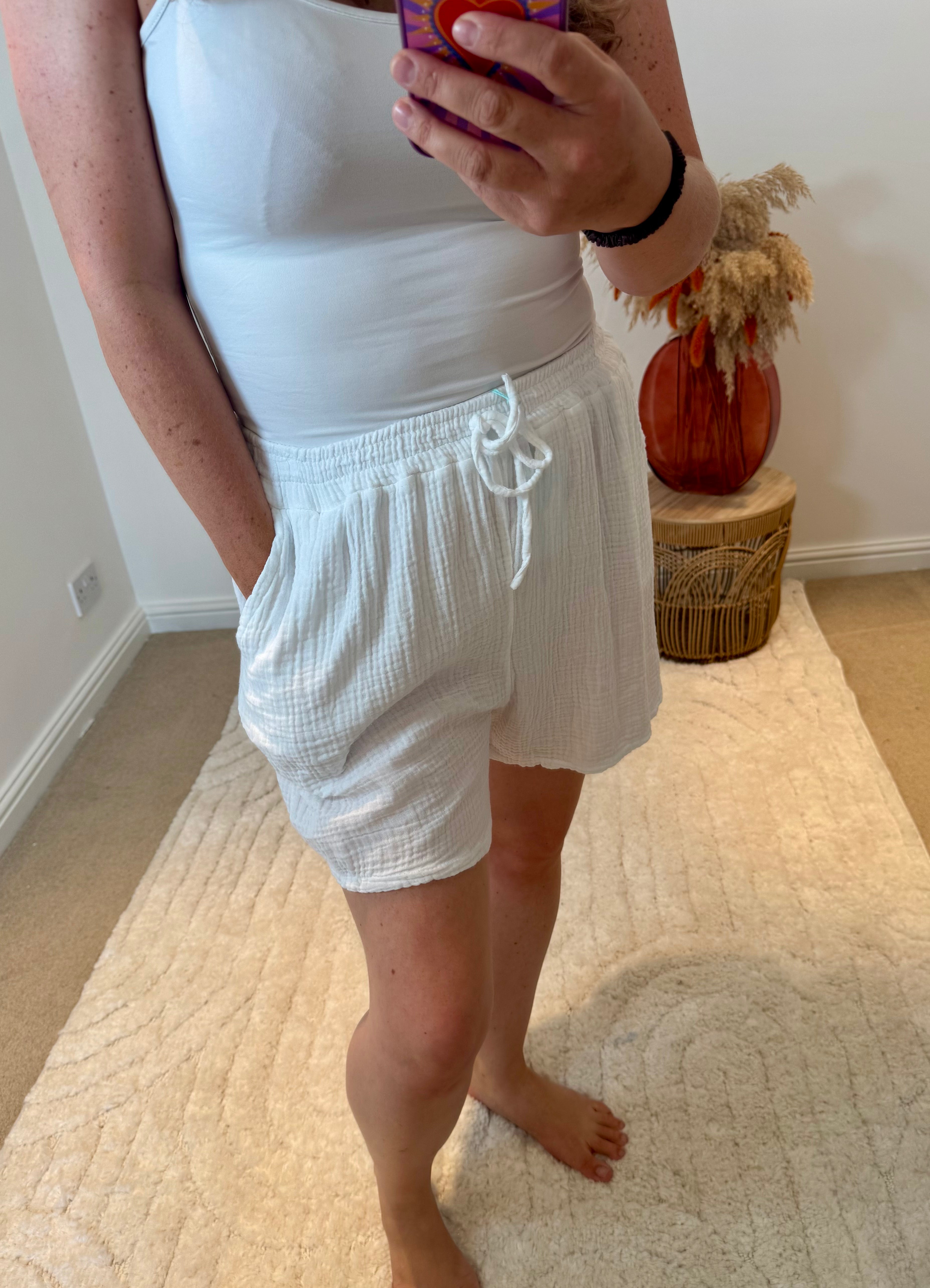 Plain Cotton Cheesecloth Shorts | White