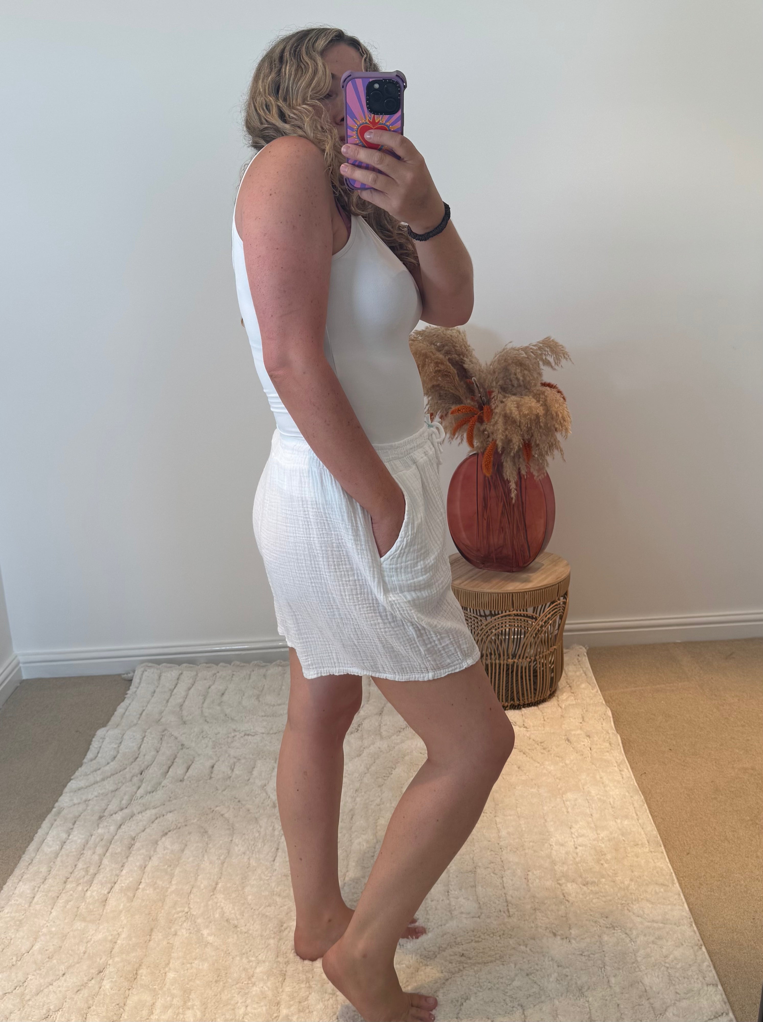 Plain Cotton Cheesecloth Shorts | White