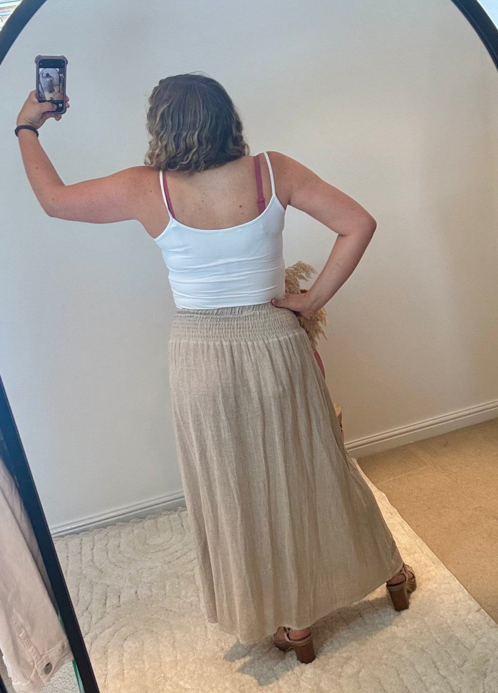 Linen Mix Tea Bag Midi Skirt | Oatmeal