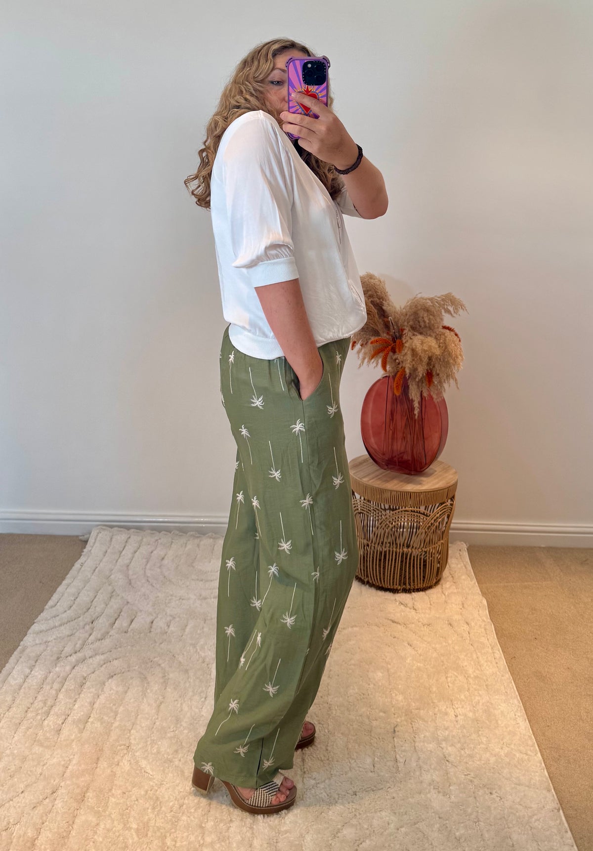 Palm Tree Embroidered Trousers | Khaki